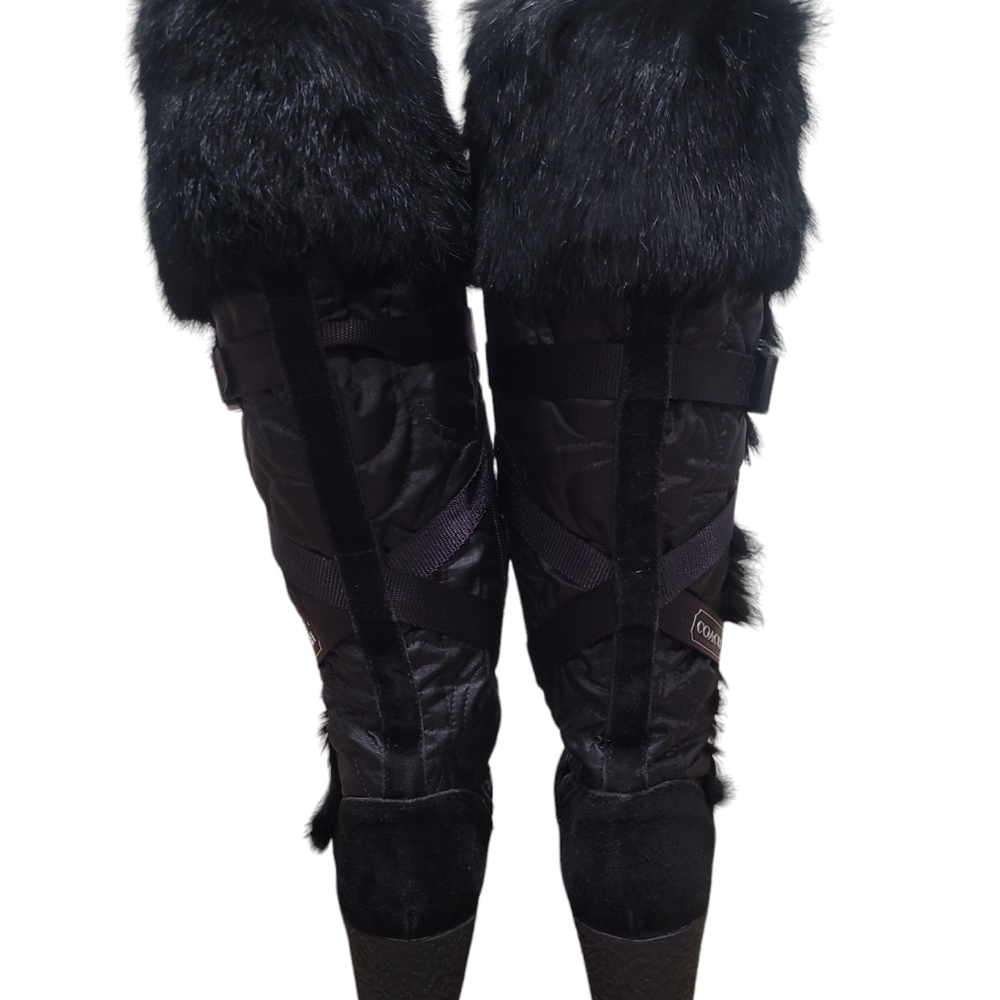 Coach Black Ankle Boots with Fur Trim - Picture 4 of 8